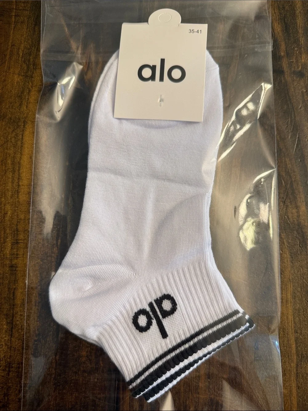 Alo Yoga Inspired White Low-Cut Athletic Socks w/Black Stripe Accent